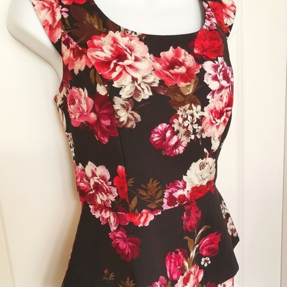 RICKI'S Red roses Dress cap sleeve peplum waist size small - Picture 2 of 11